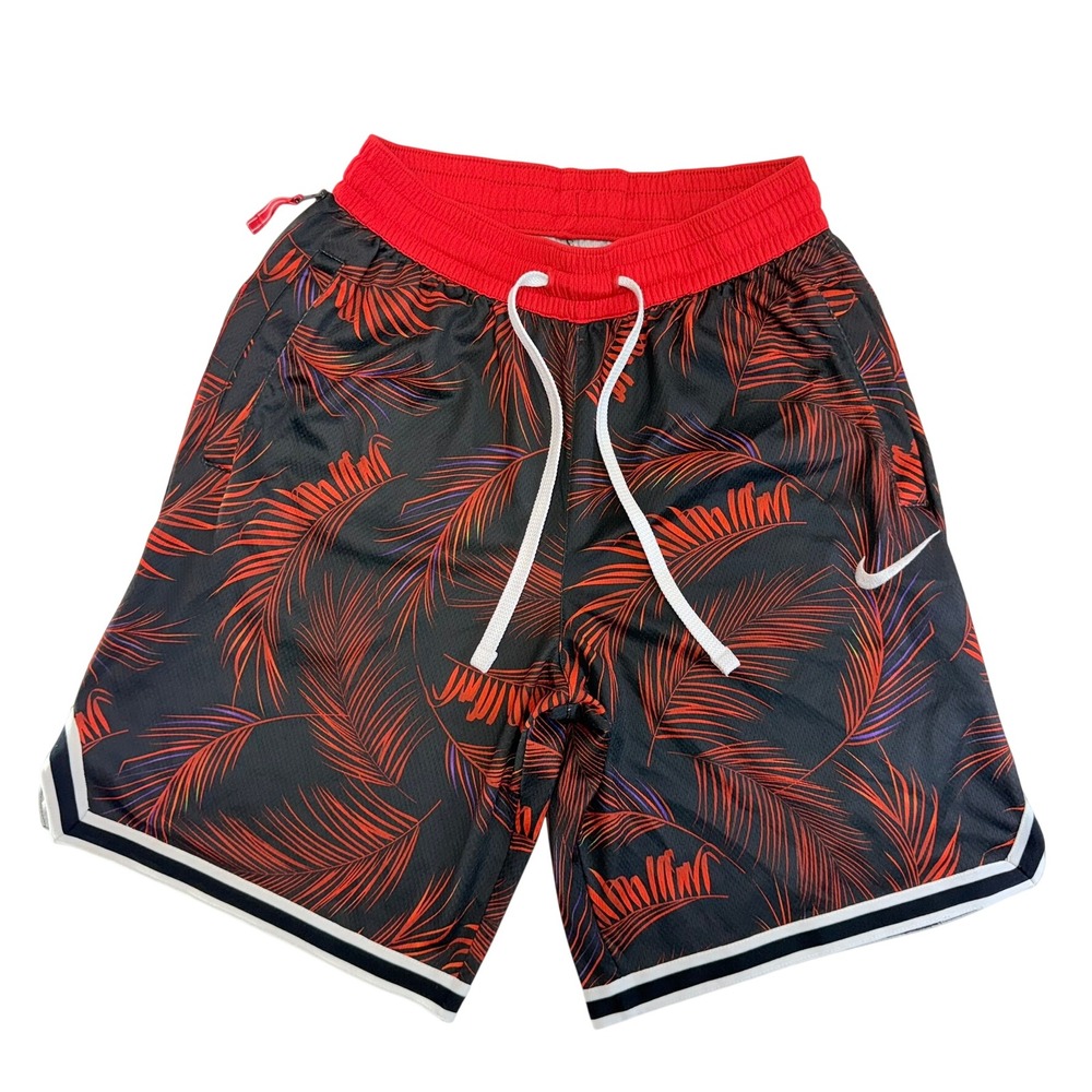 Nike Basketball Shorts Mens Medium Black Red Tropical Palm Leaf Dri-FIT Mesh